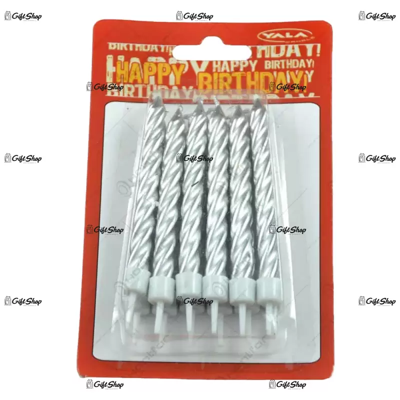 Set 12 lumanari pentru tort, argintiu