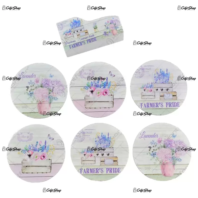 Set 6 suporturi cu carcasa pentru pahare – lavanda casuta b