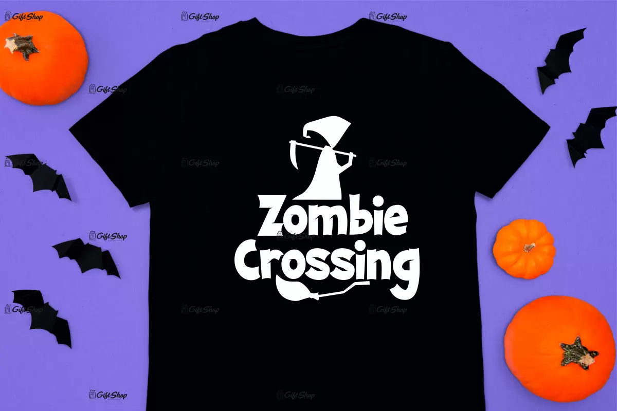 Zombie crossing, tricou cu mesaj.