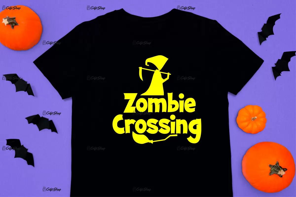 Zombie crossing, tricou cu mesaj.