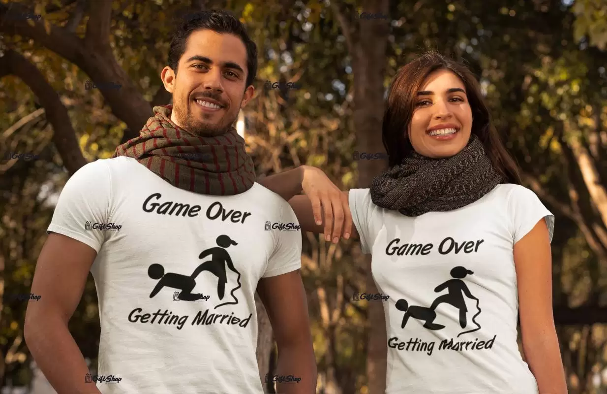Game over getting married, set 2 tricouri cu mesaj, tgs109s