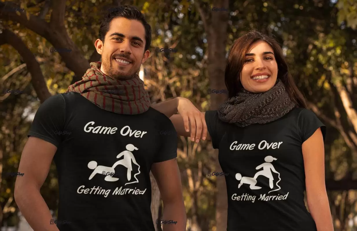 Game over getting married, set 2 tricouri cu mesaj, tgs109s