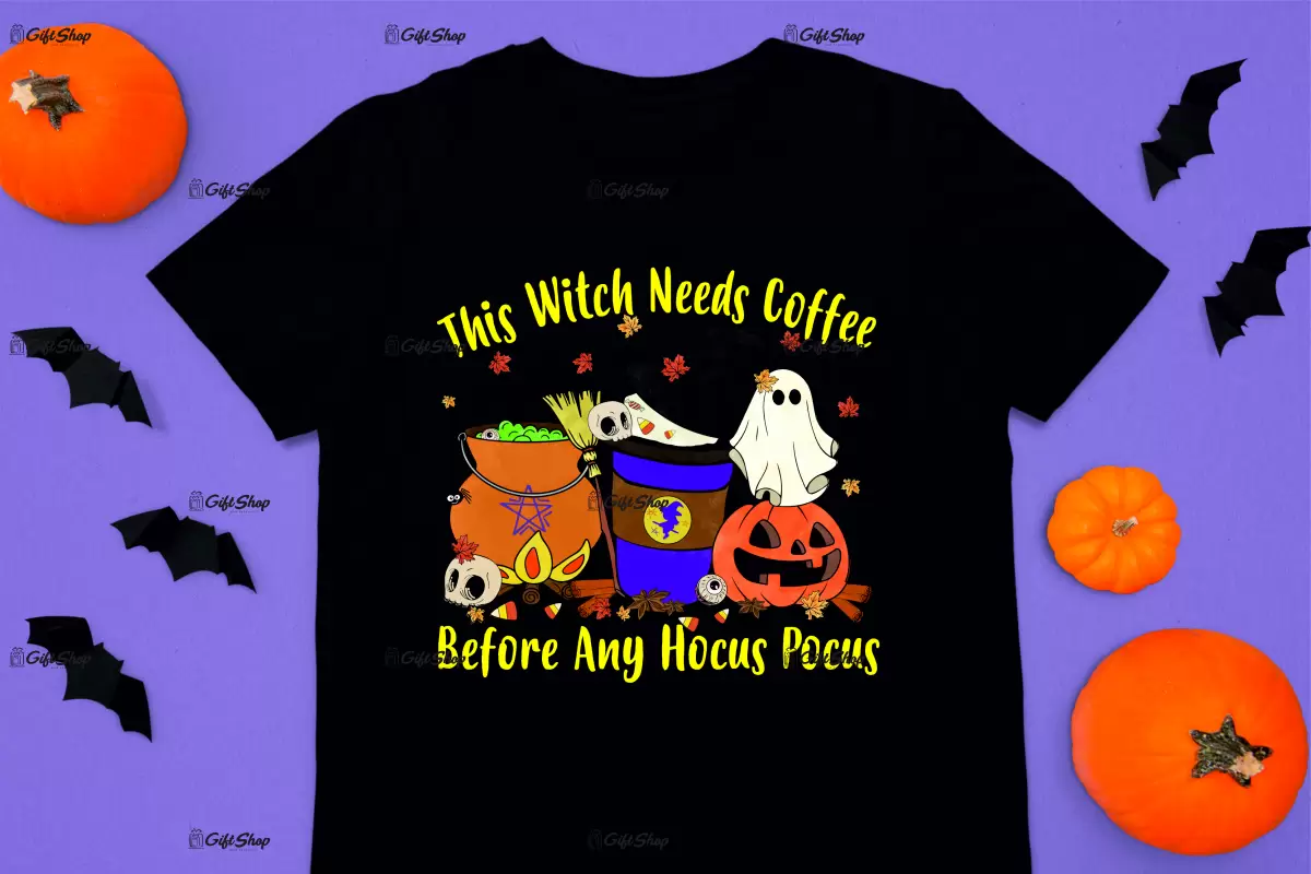 The witch needs coffee before any hocus pocus, tricou cu mesaj