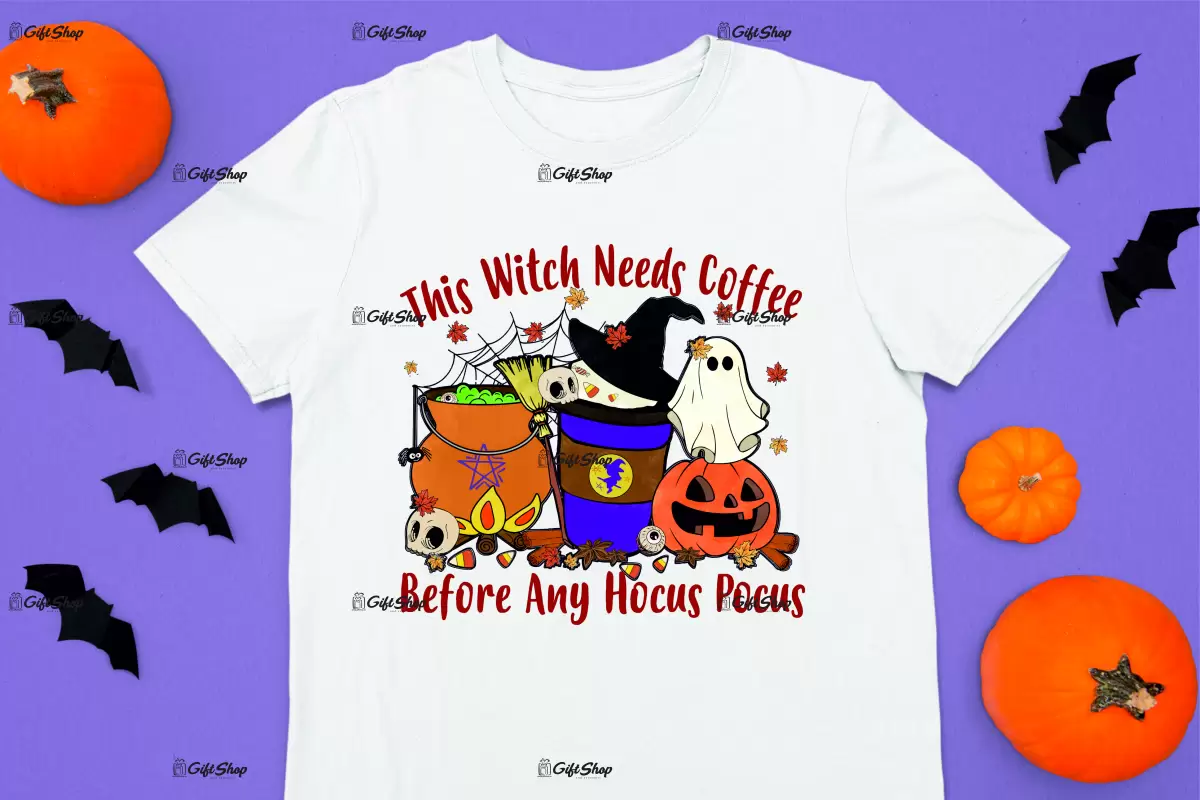 The witch needs coffee before any hocus pocus, tricou cu mesaj