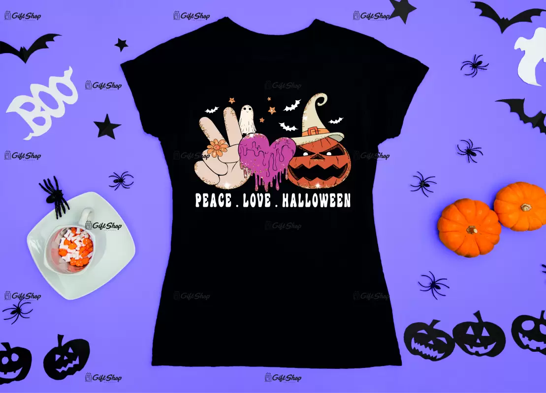 Peace . love . halloween, tricou cu mesaj
