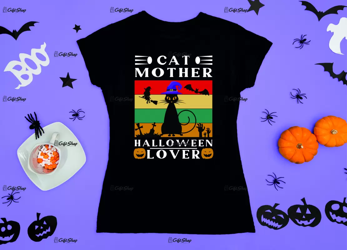Cat mother halloween lover, tricou cu mesaj