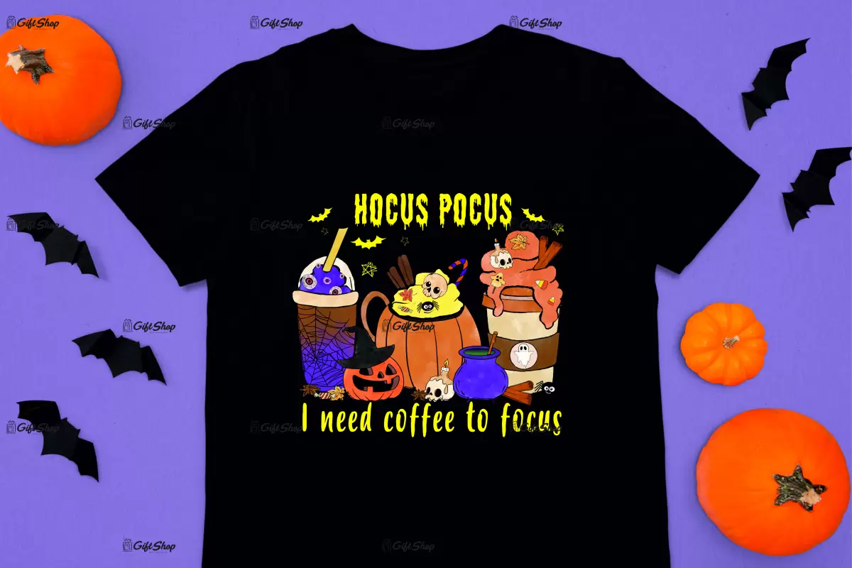 Hocus pocus i need coffee to focus, tricou cu mesaj