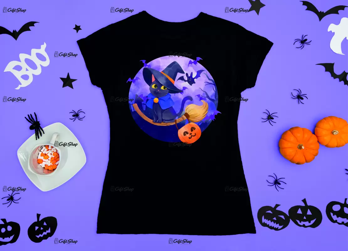 Cat halloween, tricou cu mesaj