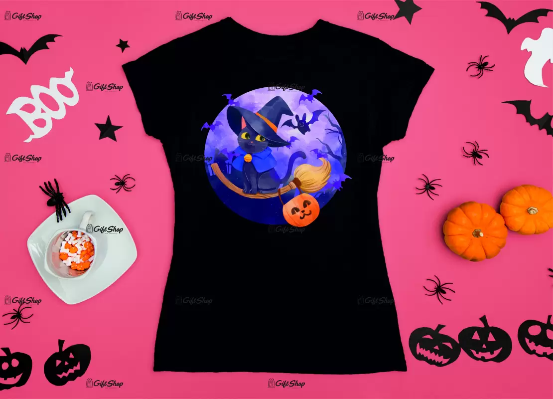 Cat halloween, tricou cu mesaj