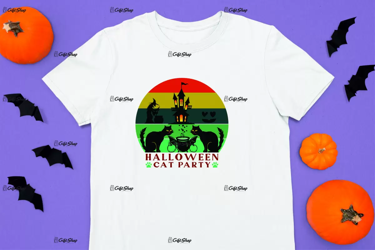 Halloween cat party, tricou cu mesaj