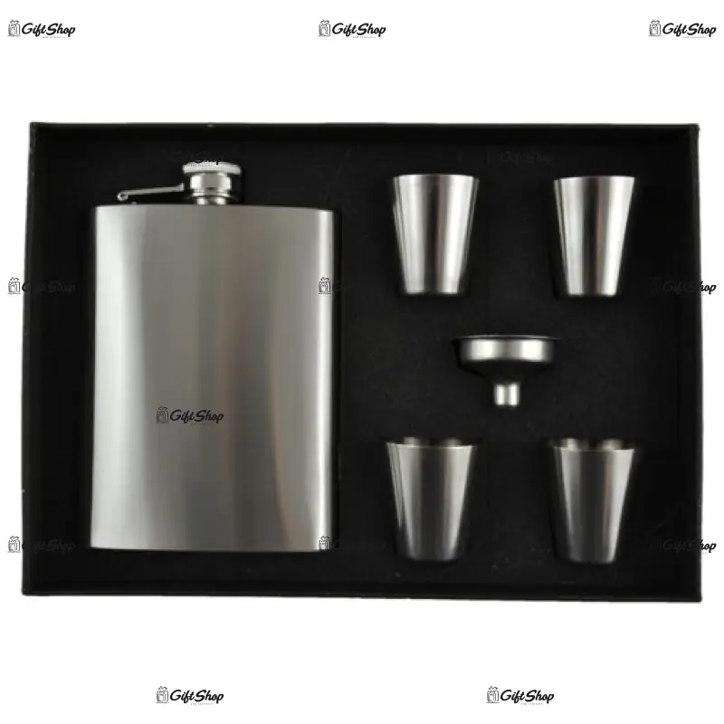 Set cadou, plosca cu 4 paharele in cutie