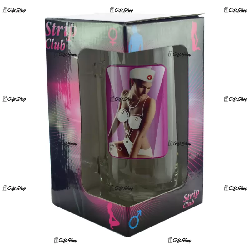 Halba de bere strip club cu imagine de femeie termica in cutie decorativa a