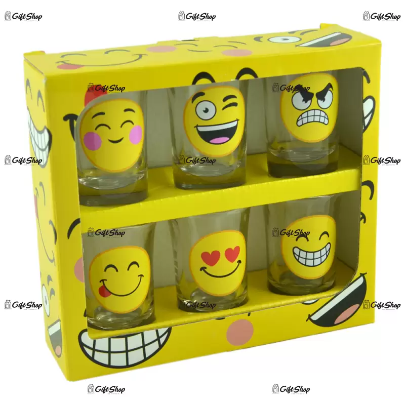 Emoji, set 6 pahare pentru shot-uri realizate din sticla