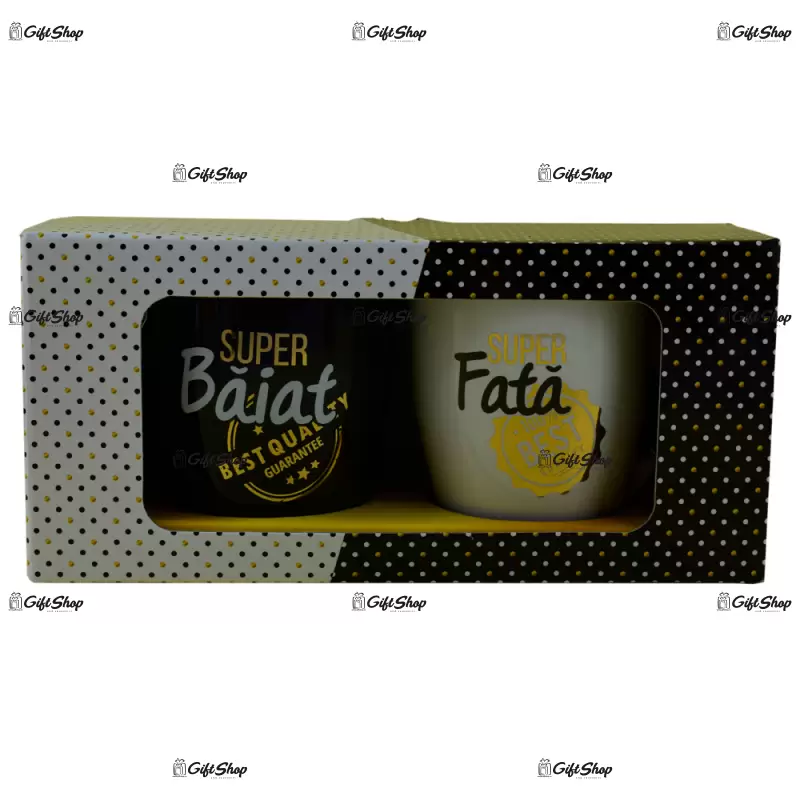 Super baiat & super fata, set 2 cani cu mesaje