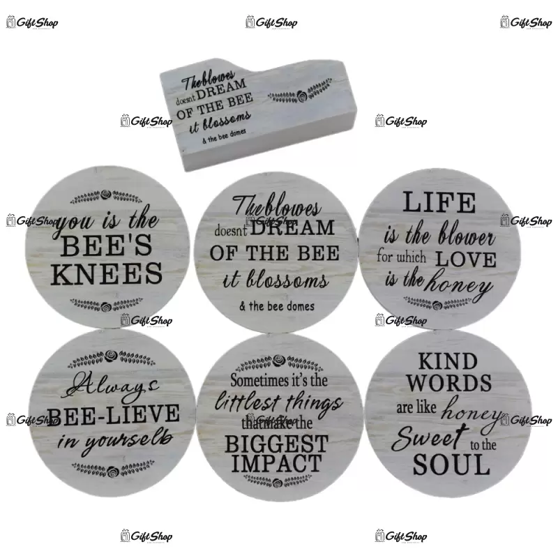 Set 6 suporturi cu carcasa pentru pahare – design cu mesaj dream