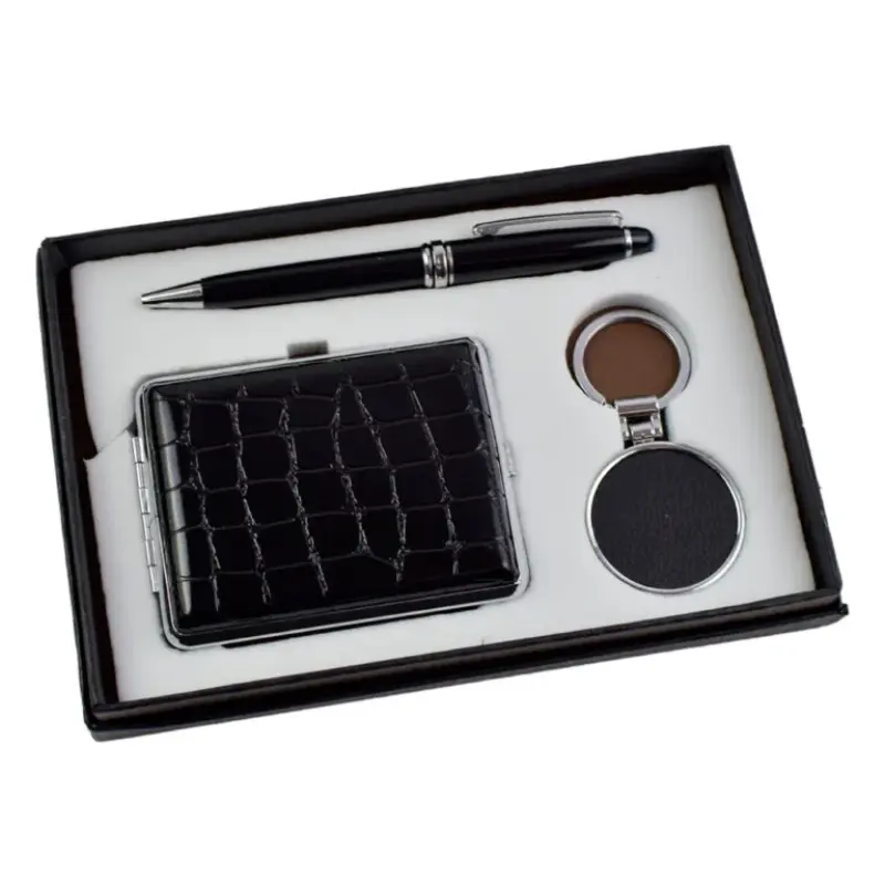 Set cadou 3 piese pentru barbati, tabachera breloc si pix