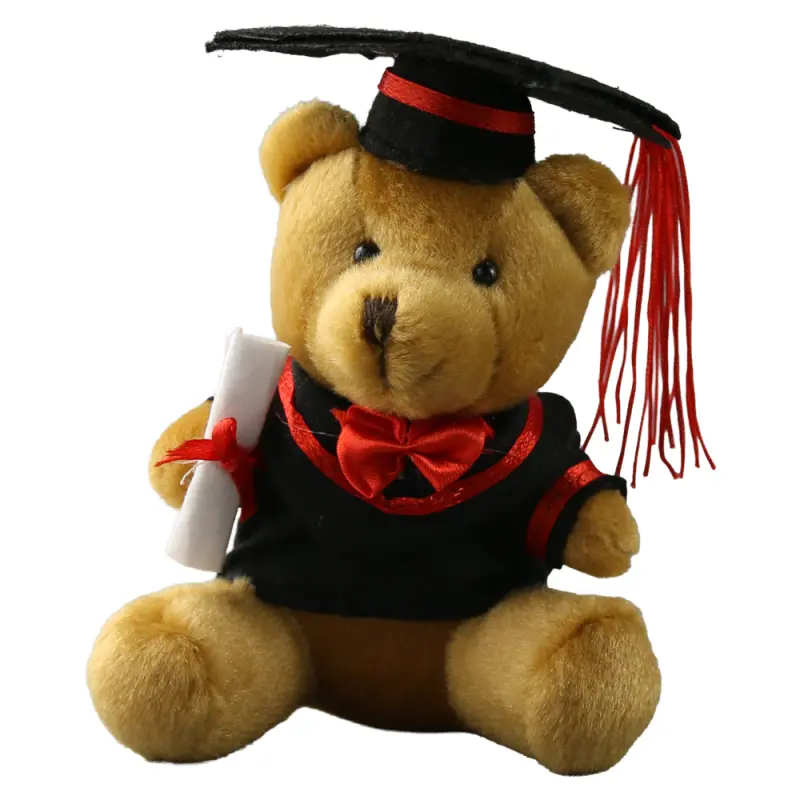 Ursulet din plus absolvent cu toca si diploma 13 cm, maro