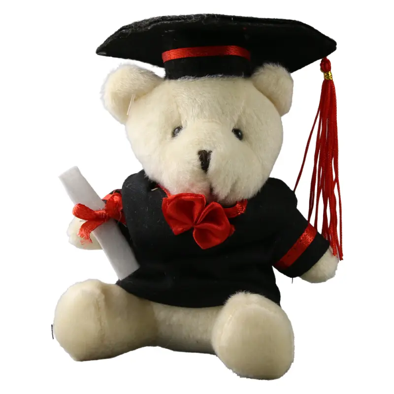 Ursulet din plus absolvent cu toca si diploma 13 cm, crem