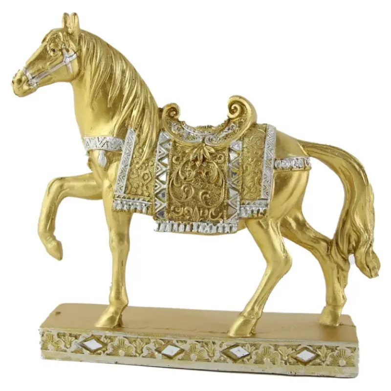Figurina cal din rasina aurie 20 cm