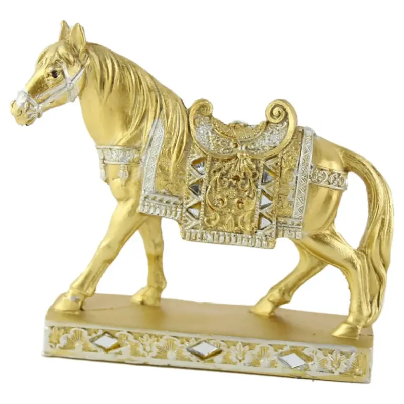 Figurina cal din rasina aurie 14 cm