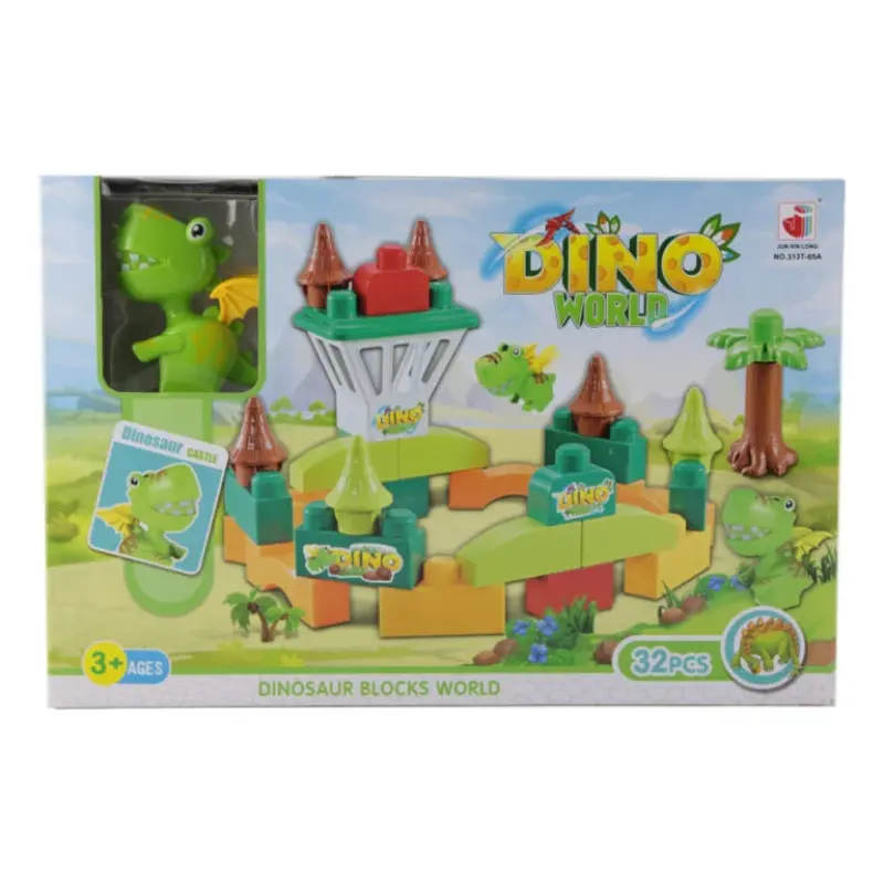 Cuburi de construit cu dinosaur „dino world”, 32 piese