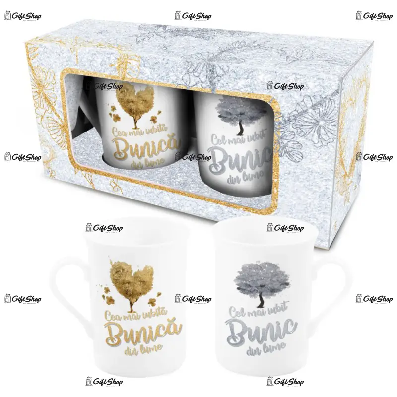 Set 2 cani pereche 300 ml "cea mai iubita bunica/cel mai iubit bunic"