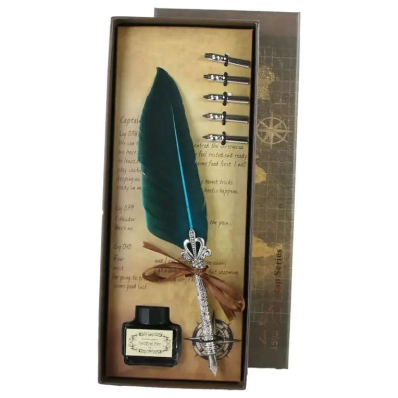 Set cadou, pana de scris vintage world, 7 piese
