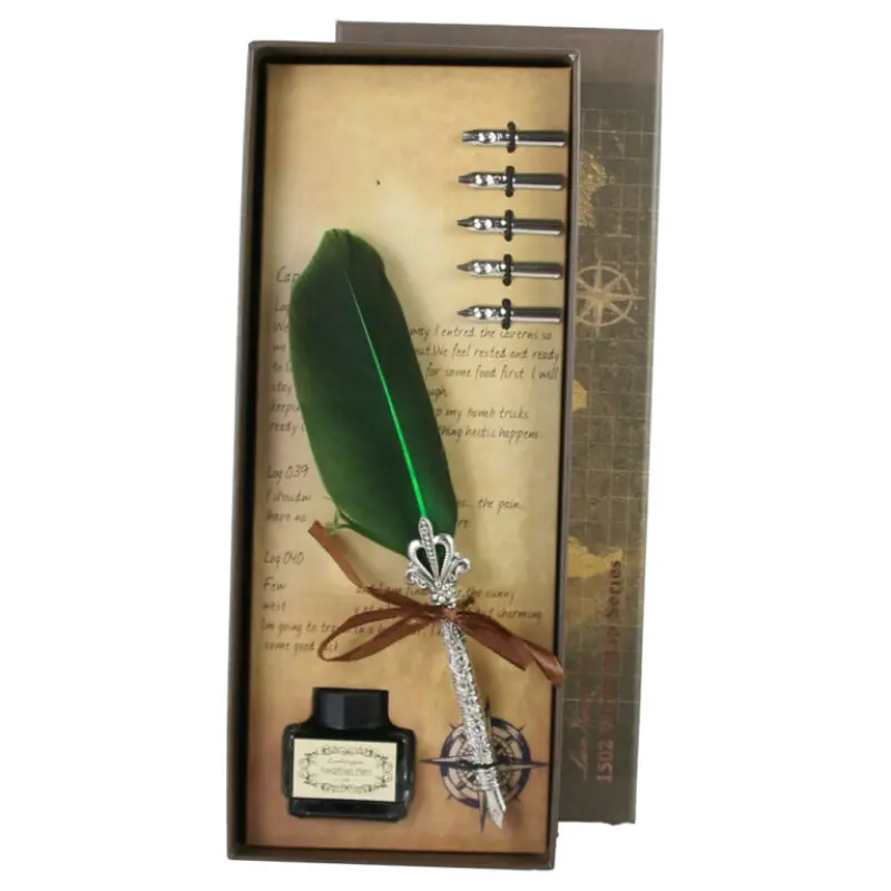 Set cadou, pana de scris vintage world, 7 piese