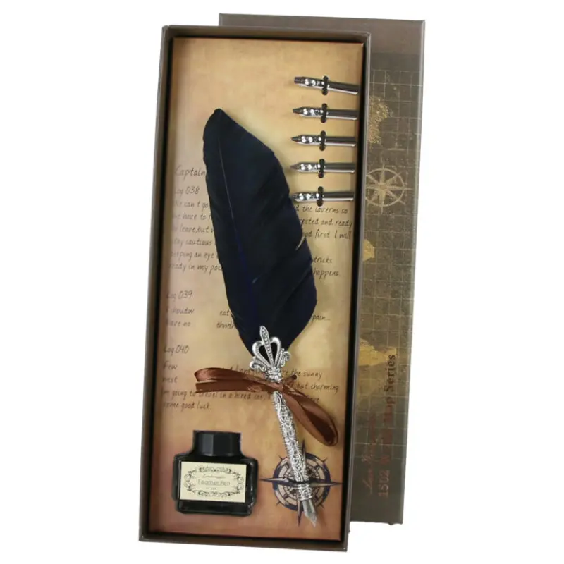 Set cadou, pana de scris vintage world, 7 piese