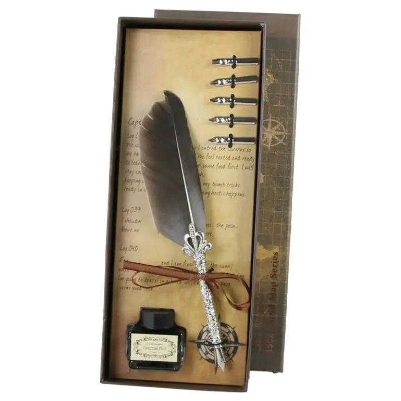 Set cadou, pana de scris vintage world, 7 piese