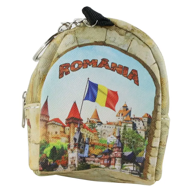 Breloc rucsac, castele romania, 7x10 cm