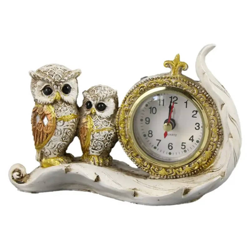 Ceas de masa din rasina, cu bufnite, 16×10 cm