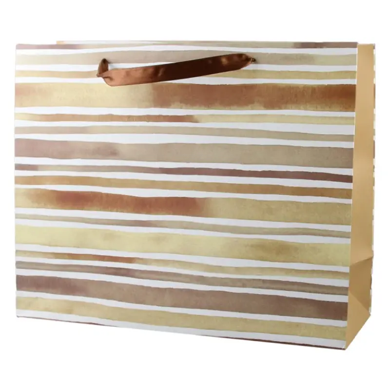 Plasa cadou dungi maro, dimensiune 36x22 cm, model pc822