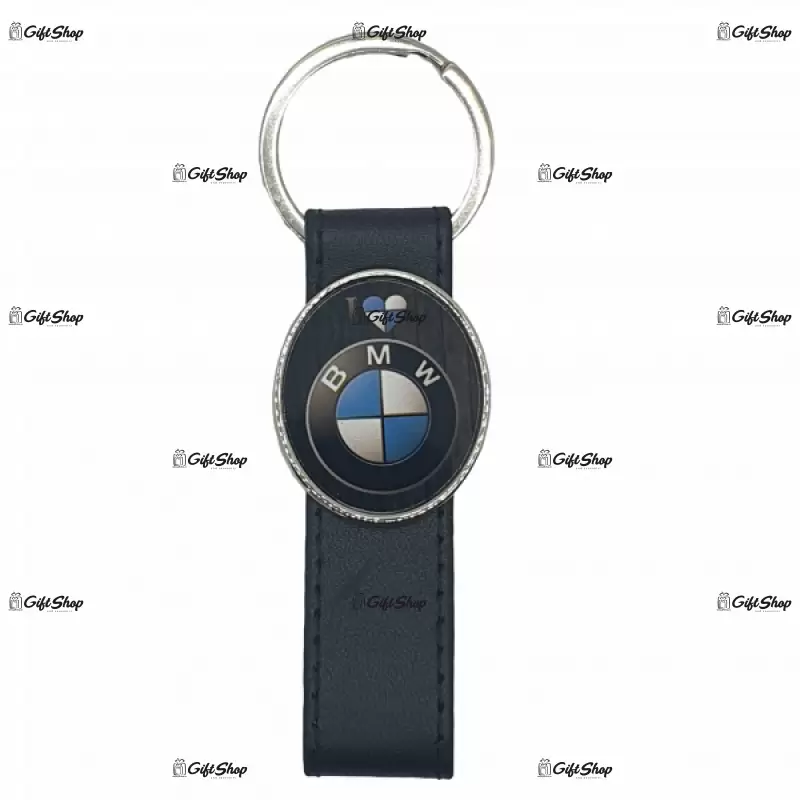 Bmw, breloc cu mesaj din metal cu piele negru