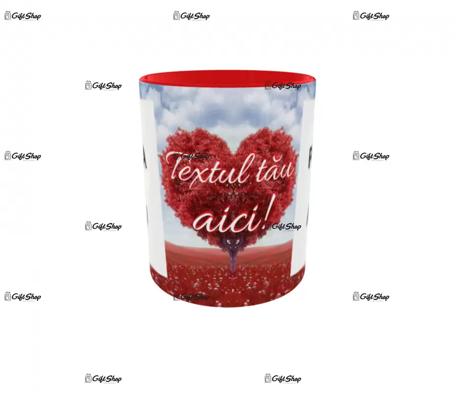 Cana, personalizata cu 2 poze si 1 text, 330ml, model 3120