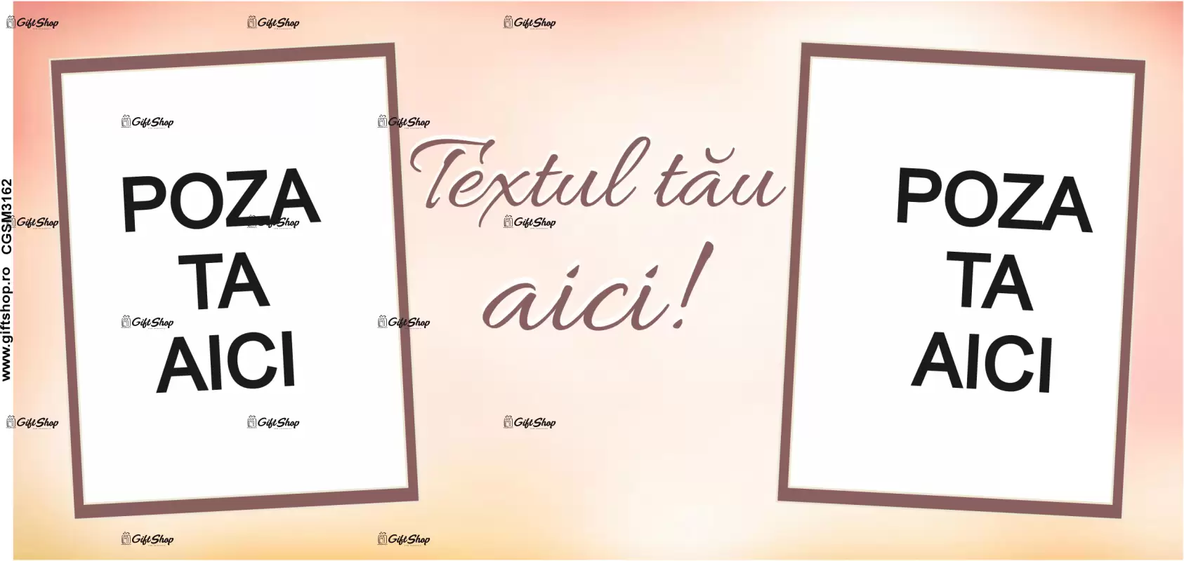 Cana, personalizata cu 2 poze si text, 330ml, model 3162