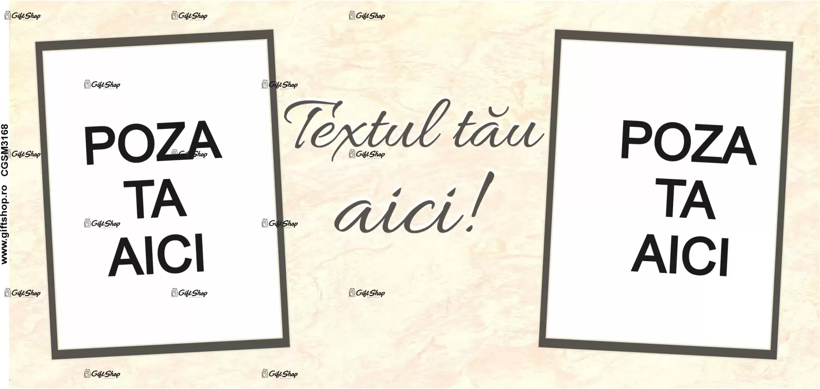 Cana, personalizata cu 2 poze si text, 330ml, model 3168