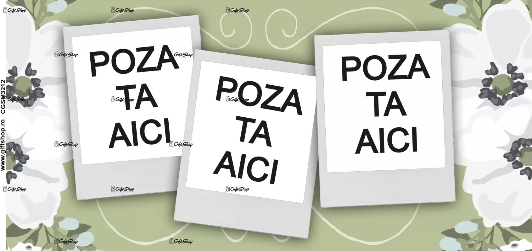 Cana, personalizata cu 3 poze si text, 330ml, model 3212