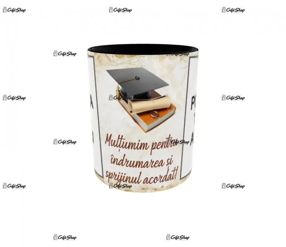Multumim pentru indrumare, cana personalizata cu 2 poze si text, 330ml, model 3232