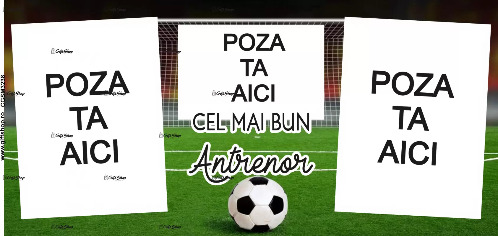 Cel mai bun antrenor, cana personalizata cu 3 poze si text, 330ml, model 3238