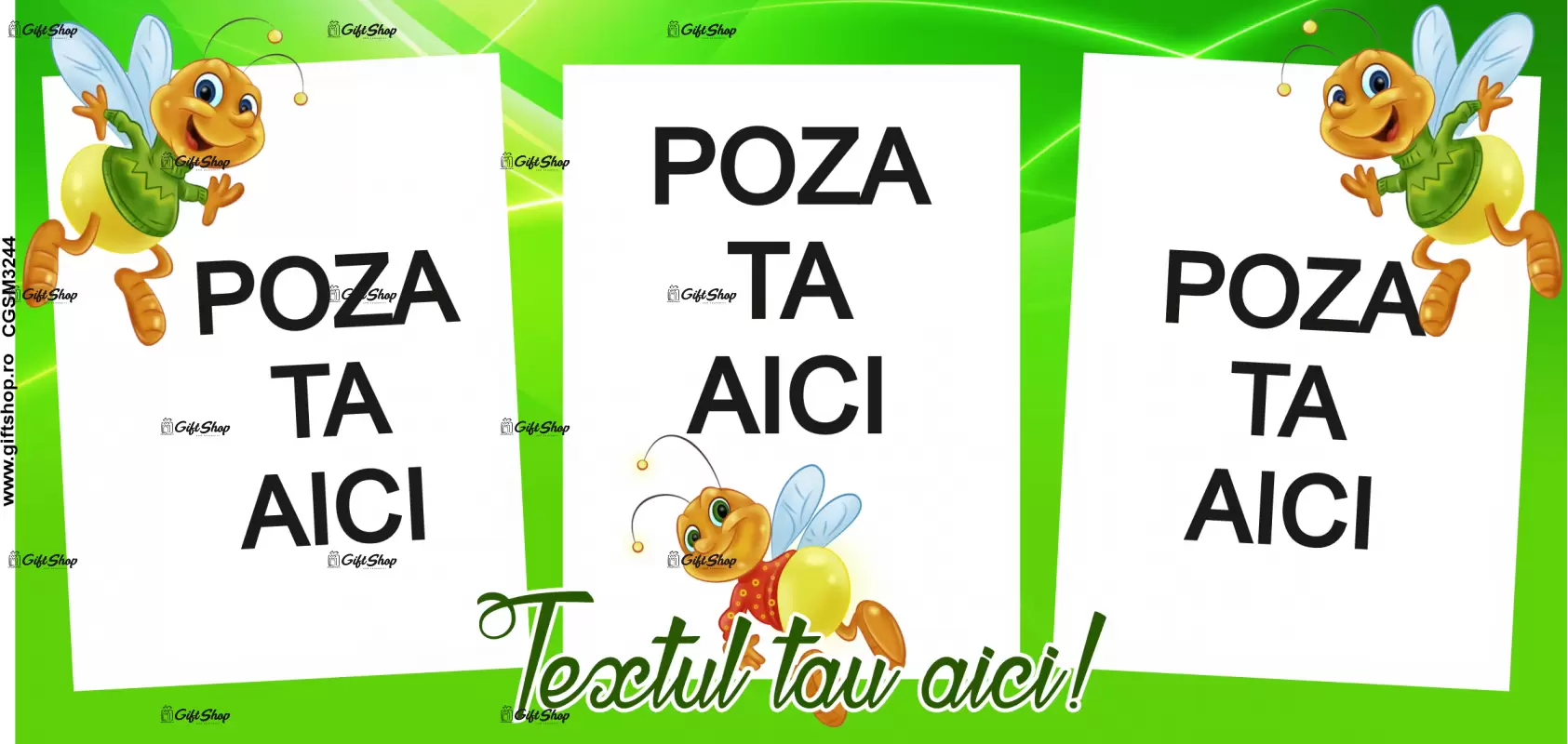 Cana, personalizata cu 3 poze si text, 330ml, model 3244