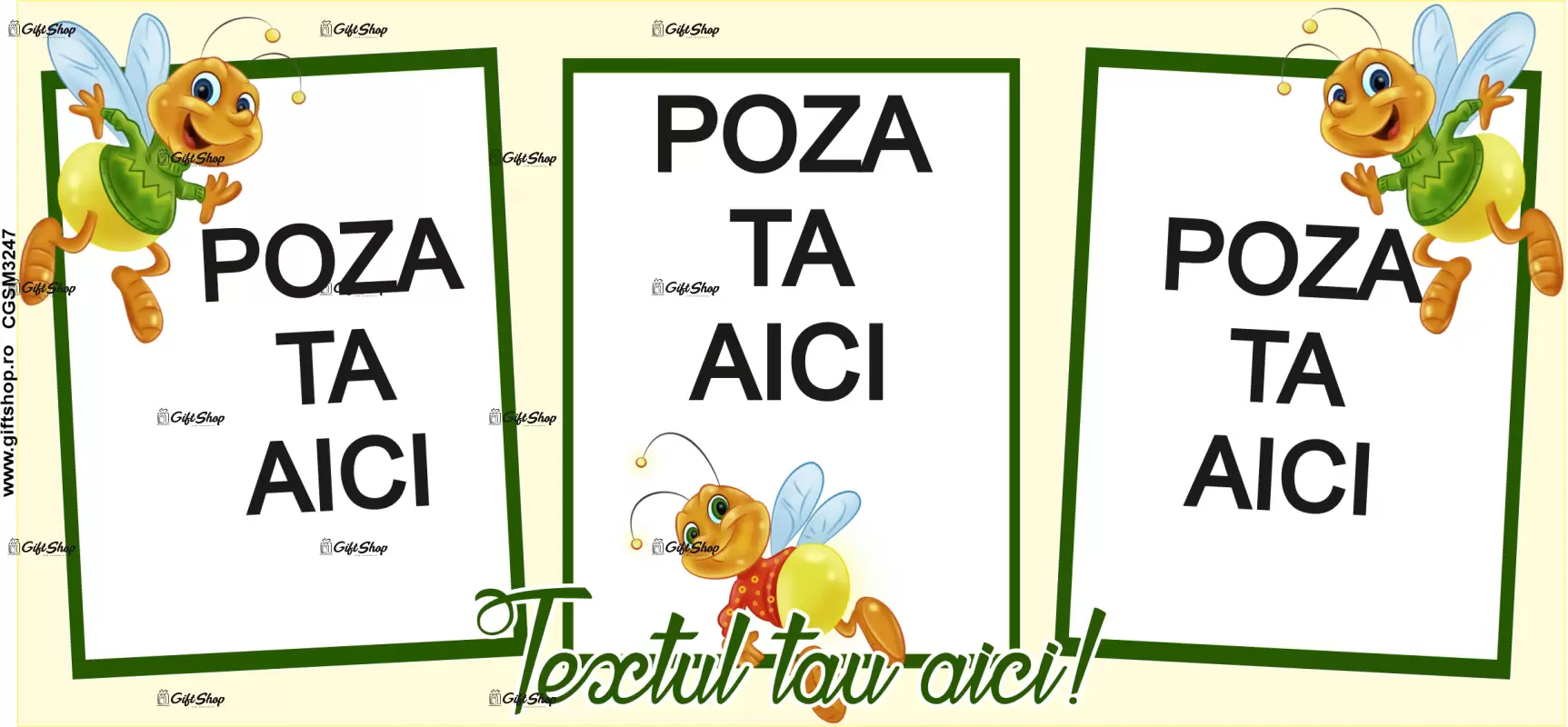 Cana, personalizata cu 3 poze si text, 330ml, model 3247