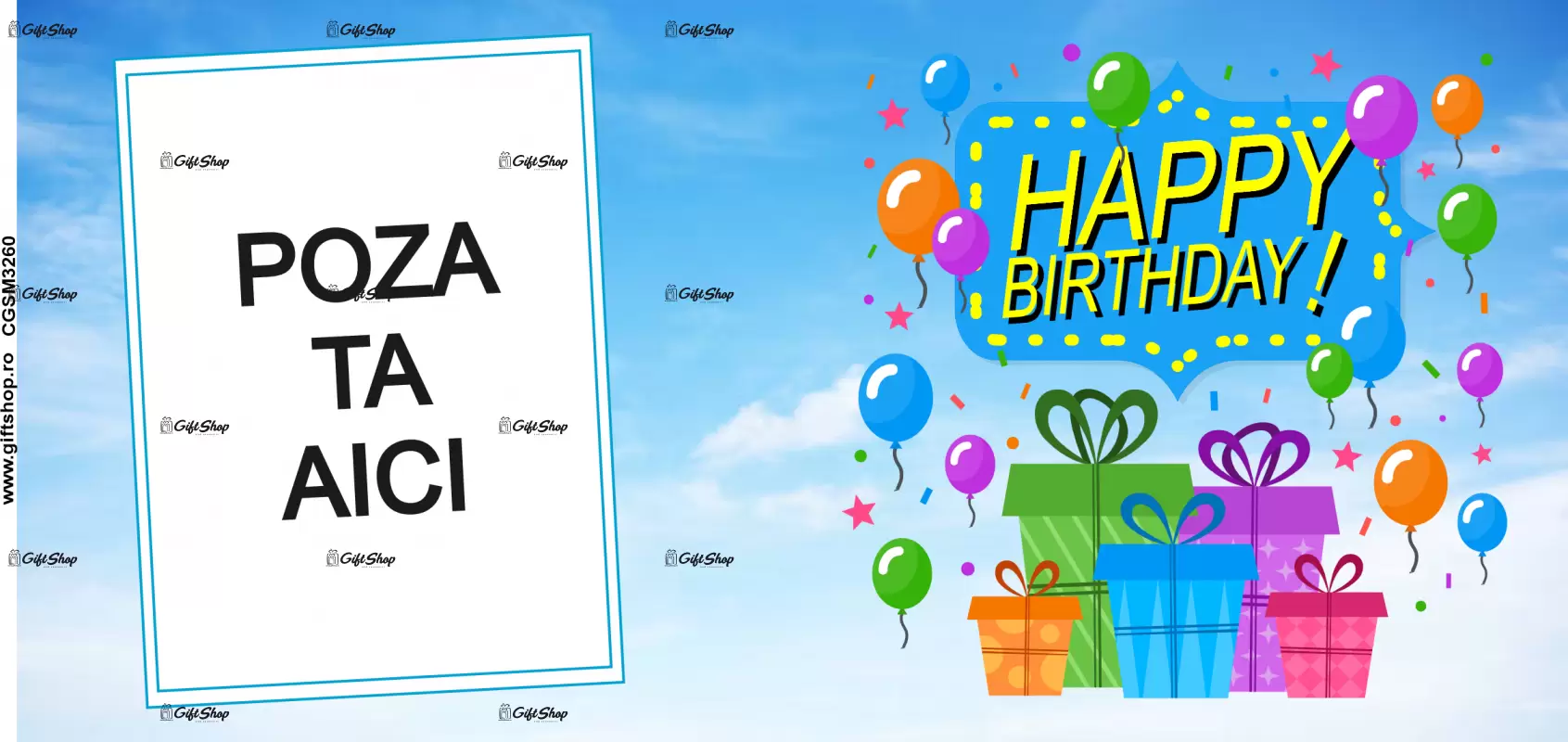 Happy birthdayr, cana personalizata cu poza si text, 330ml, model 3260