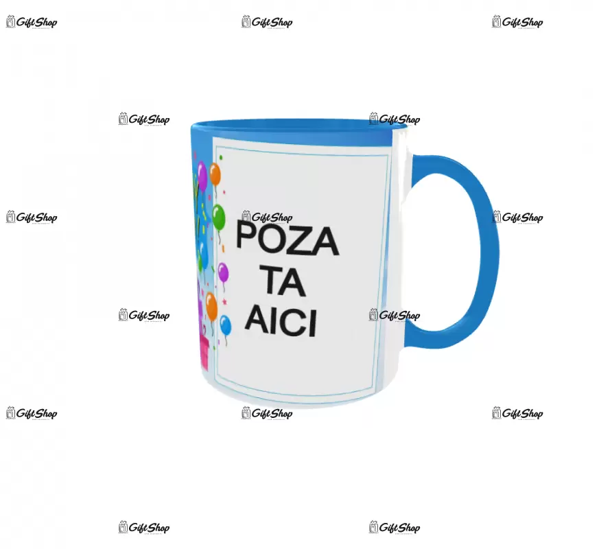 Happy birthday, cana personalizata cu 2 poze si text, 330ml, model 3261