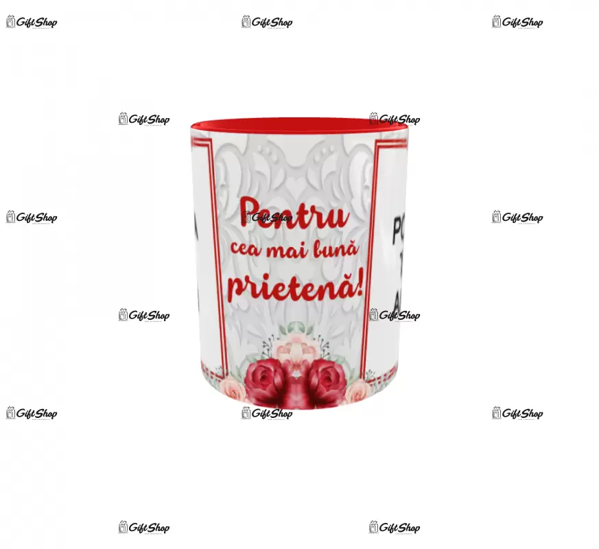 Pentru cea mai buna prietena, cana personalizata cu 2 poze si text, 330ml, model 3272