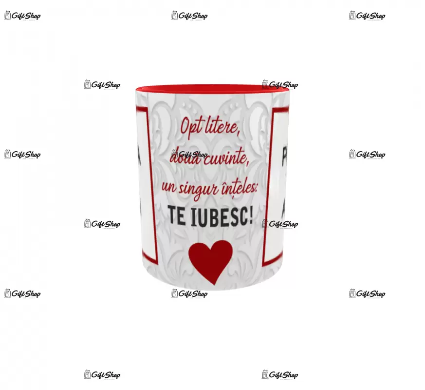Te iubesc, cana personalizata cu 2 poze si text, 330ml, model 3278