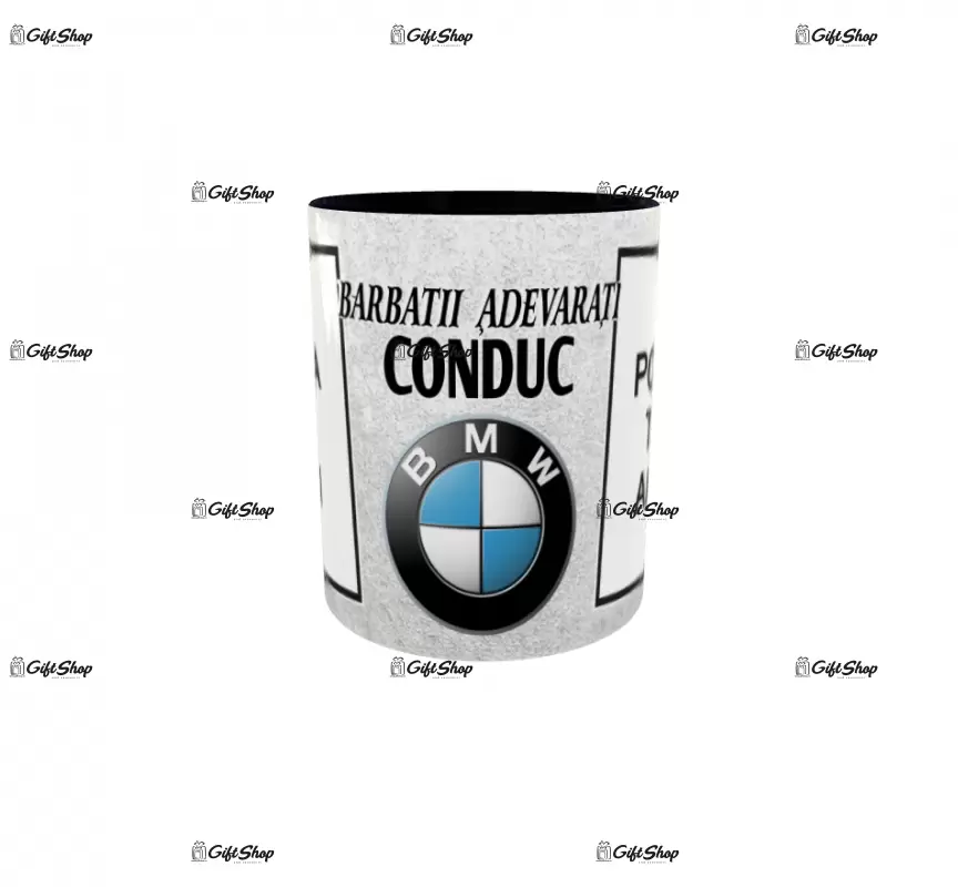 Barbati adevarati conduc bmw, cana personalizata cu 2 poze si text, 330ml, model 3282