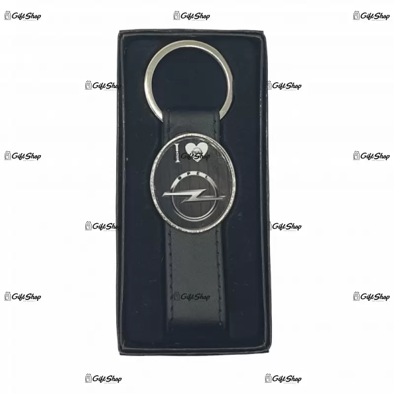 Opel, breloc cu mesaj din metal cu piele negru