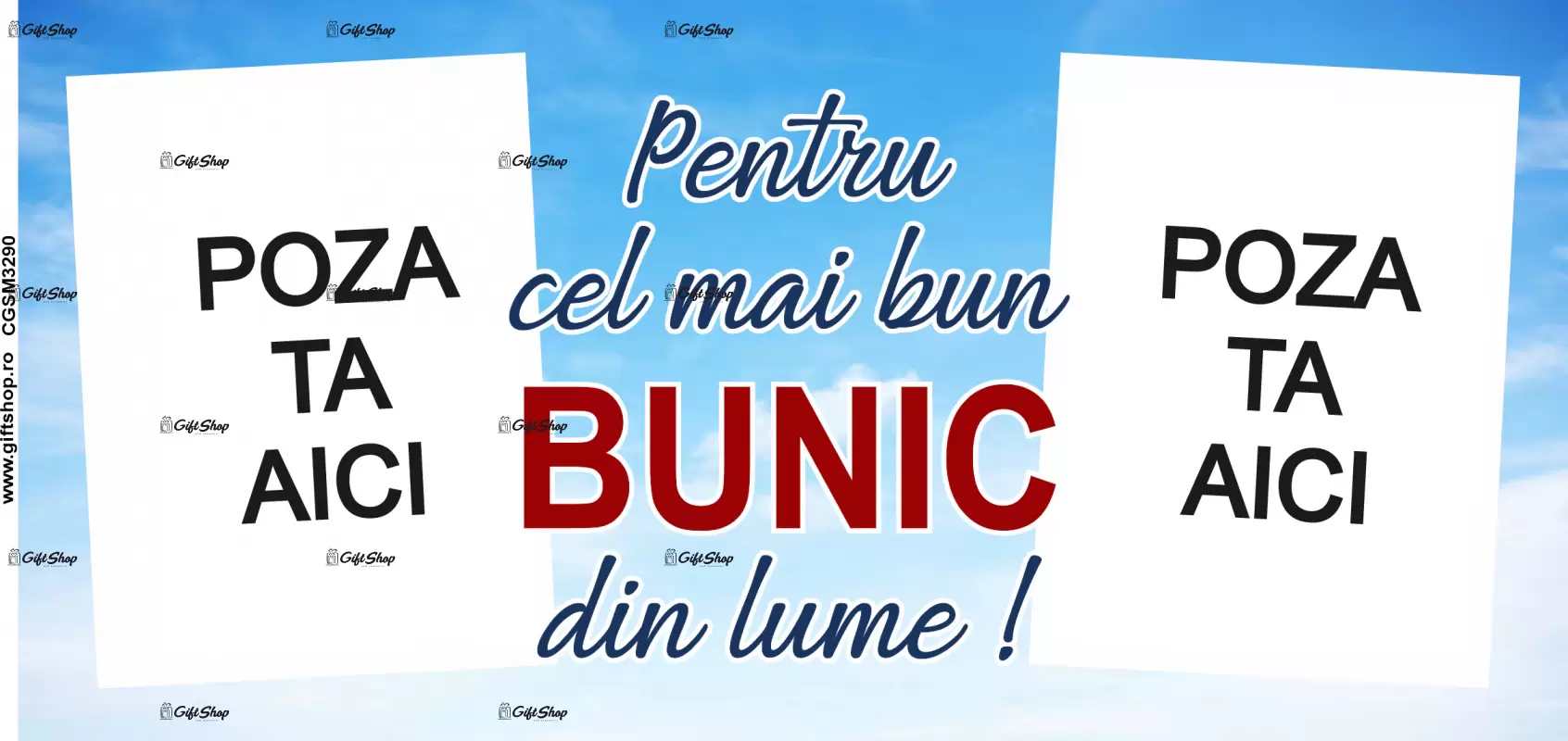 Pentru cel mai bun bunic din lume, cana personalizata cu 2 poze si text, 330ml, model 3290