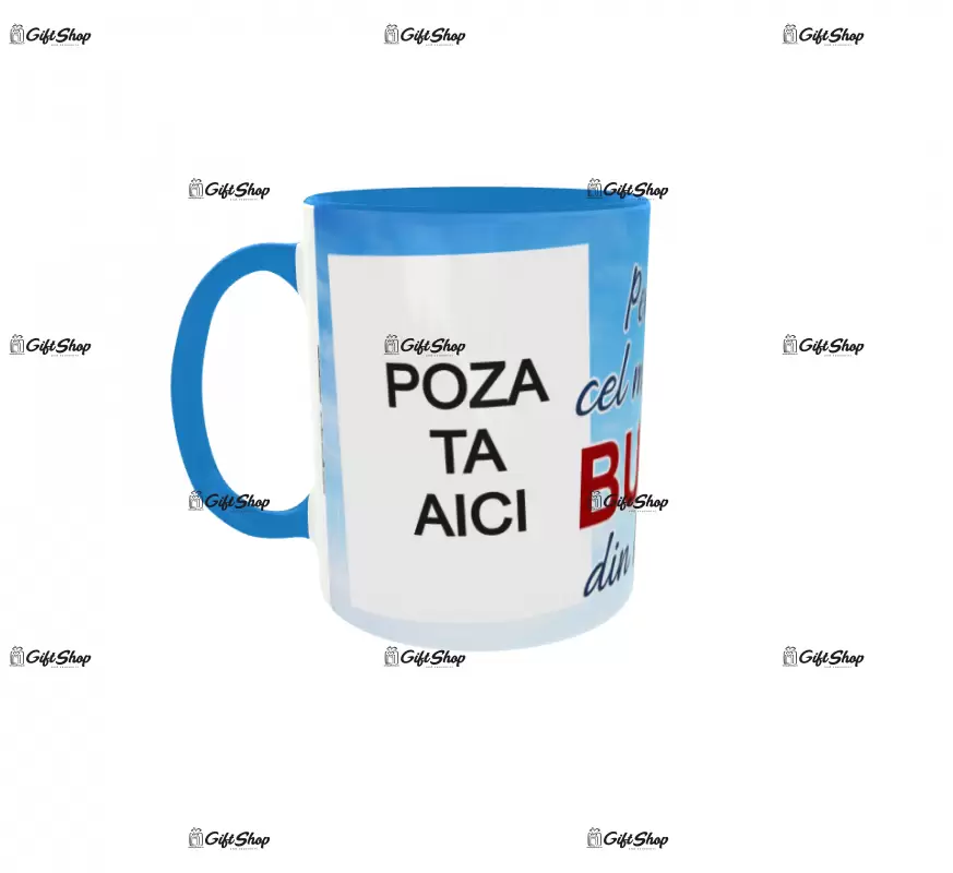 Pentru cel mai bun bunic din lume, cana personalizata cu 2 poze si text, 330ml, model 3290